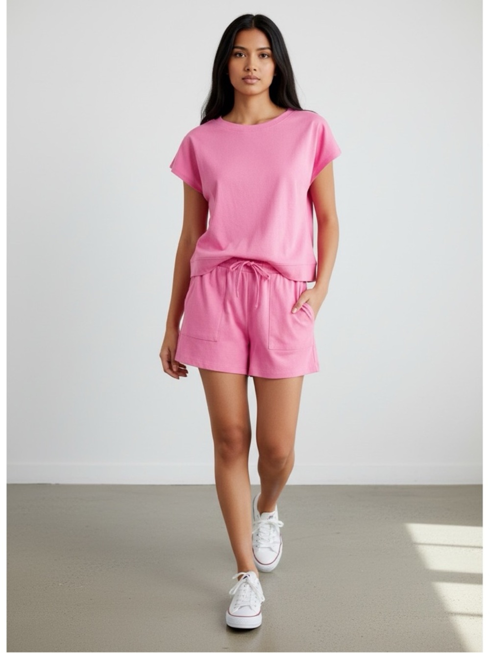 1273 • Candy Pink 100% Cotton 2 Piece Shorts Set